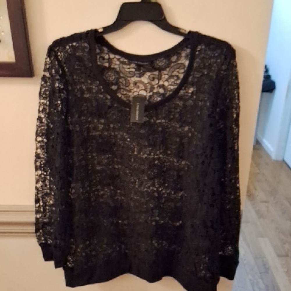 Lane Bryant Black Sheer Lace Long-Sleeve Top
